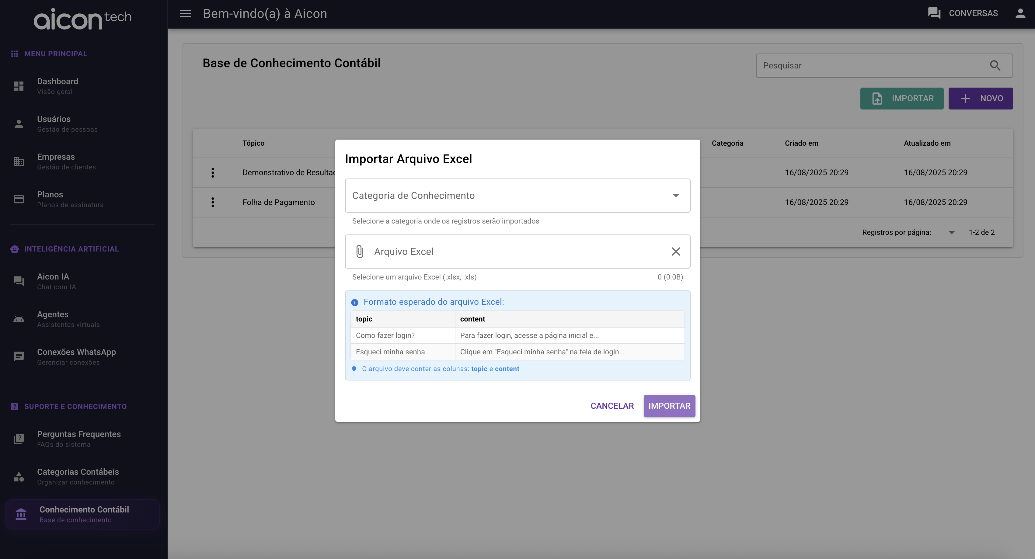 Relatórios e analytics do escritório